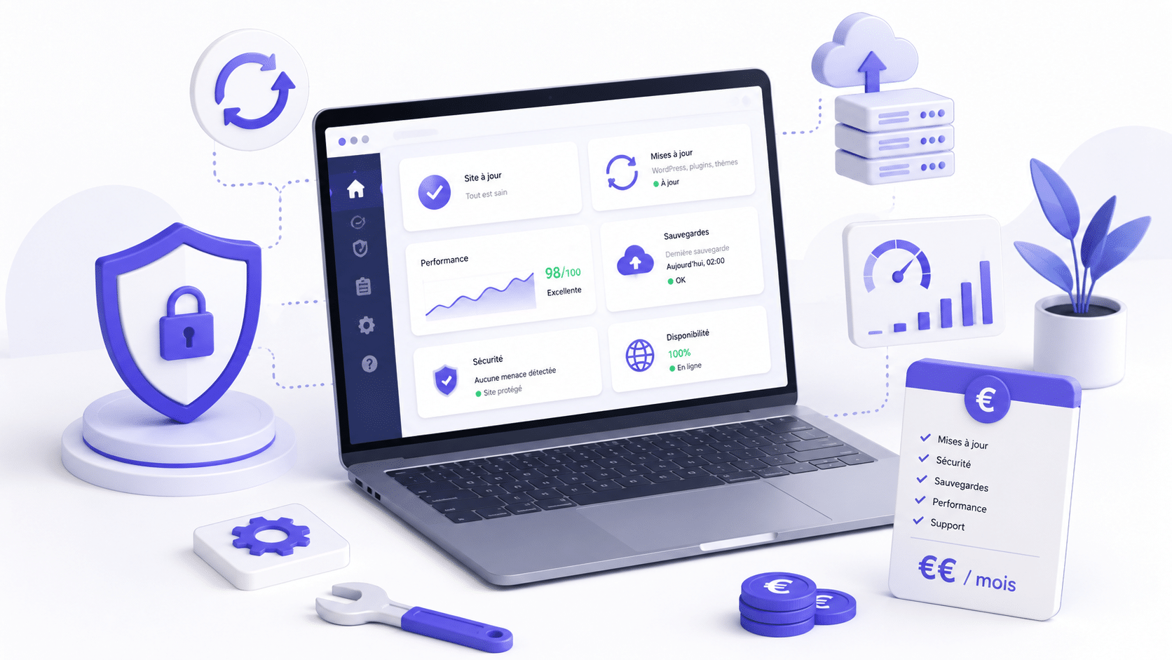 Maintenance de site internet : sécurité, sauvegardes, performance et tarifs